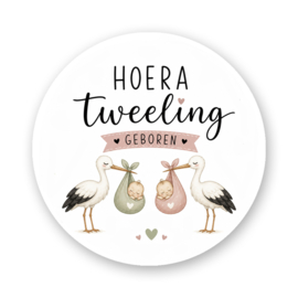 Sluitsticker - Hoera Tweeling Geboren met Ooievaars