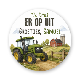 Traktatiestickers Tractor – "Ik Trek Er Op Uit" | Gepersonaliseerd