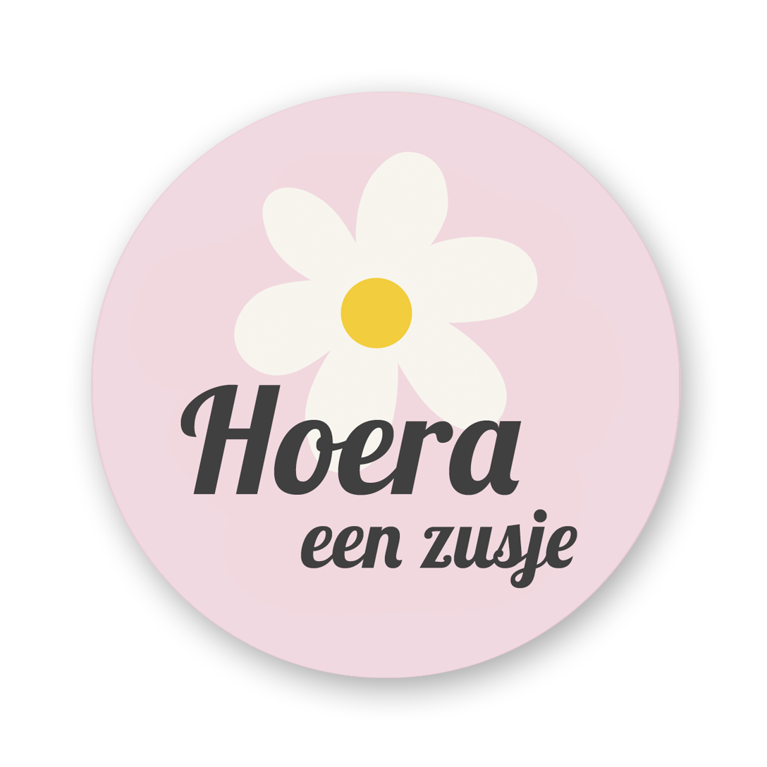 Sluitstickers Hoera een Zusje – Madelief Beige of Roze