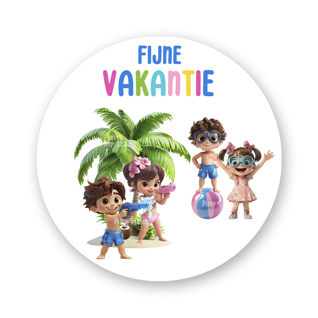 Traktatiestickers Fijne Vakantie – Zomer, Strand & Kinderen