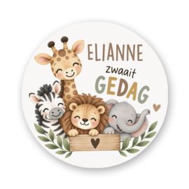 Traktatiesticker Zwaait Gedag – Safari Dieren