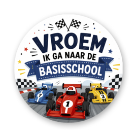 Traktatie stickers - Raceauto – "Vroem, ik ga naar de basisschool!"