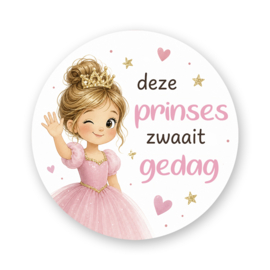 Traktatiesticker – Deze prinses zwaait gedag