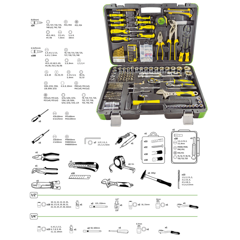 JBM Tools | Gereedschapskoffer 303 Delig | Schroevendraaier, Stanleymes, Waterpomptang, Hamer etc.. | | Gereedschapskoffers