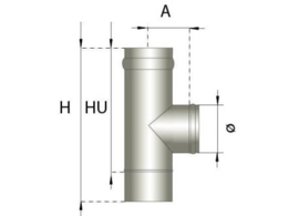 Enkelwandig rookkanaal RVS, T-stuk 90° graden, diameter Ø150 (mannelijk of vrouwelijk)