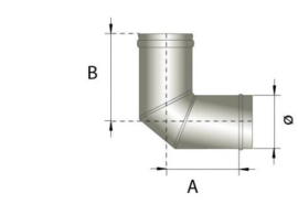 Enkelwandig rookkanaal RVS, bocht 90° graden, diameter Ø150