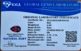 Facetgeslepen Robijn 6,40 ct met GGL certificaat