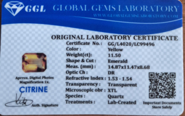 Citrien facetgeslepen 11,50 ct met GGL certificaat verkocht