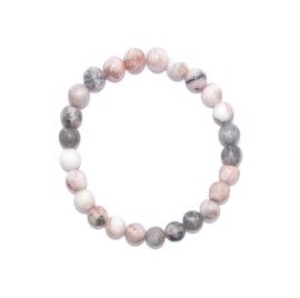 Armband Zebra Jaspis roze- kralen 8 mm 
