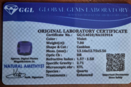Amethist  facetgeslepen- 7ct met GGL certificaat