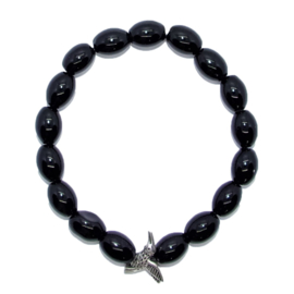 Armband Onyx ovaal met vogel