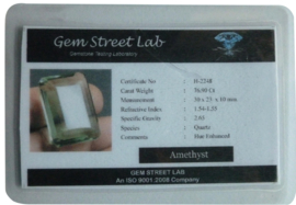 Prasioliet ( groene amethist )  - 76.90 ct. met certificaat verkocht