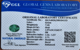 Smaragd facetgeslepen Zambia - 7.20 ct. met  GGL certificaat