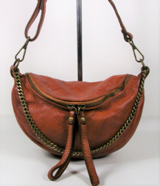Schoudertasje crossbody met stoere ketting tan