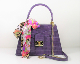 IT BAG Luxe leren citybag / handtas croco & sjaaltje faded purple