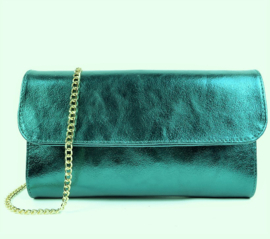 Leren glossy clutch / crossbody schoudertasje petrol