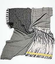 Multicolor sjaal Square 135 x 135 cm panter zebra ruit grijs geel
