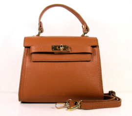 IT BAG Leren schoudertasje flap en draaisluiting tan