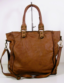 Vintage leren shopper / schoudertas gespen & studs tan