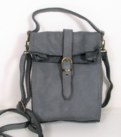 Vintage leren telefoontasje / crossbody donkergrijs