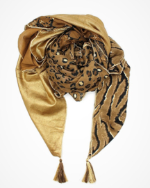 Multicolor sjaal Square 135 x 135 cm panter tijger camel flosjes