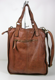 Vintage leren unisex werktas / shopper / schoudertas tan