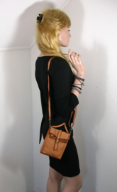 Vintage leren telefoontasje / crossbody jeansblauw