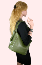 2-in-1! Leren schoudertas / rugtas met ritsen  taupe Medium