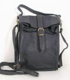 Vintage leren telefoontasje / crossbody nachtblauw