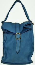 Vintage leren telefoontasje / crossbody jeansblauw