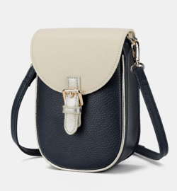 Leren crossbody schoudertasje / telefoontasje  zwart_beige_goud