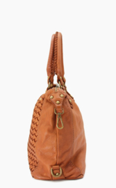 Vintage leren schoudertas / shopper gevlochten voorkant & extra's  tan