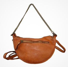 Schoudertasje crossbody met stoere ketting tan