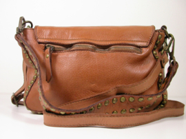 Vintage leren schoudertas / crossbody met stoere schouderband tan