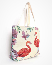 Canvas strandtas / shopper flamingo's multicolor