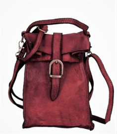 Vintage leren telefoontasje / crossbody vintage bordeaux