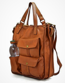 Vintage leren unisex werktas / shopper / schoudertas tan