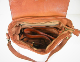 Vintage leren stoere saddle bag met studs en vlechtwerk zwart