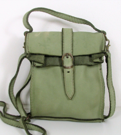 Vintage leren telefoontasje / crossbody licht olijfgroen