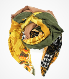 Multicolor sjaal Square 135 x 135 cm pied de coq groen / geel