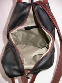 Leren rugtas met ritsen warmrood / zwart