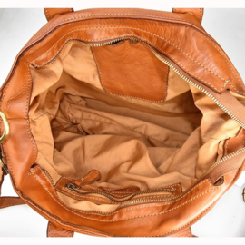 Vintage leren shopper tas met  stoere studs tan