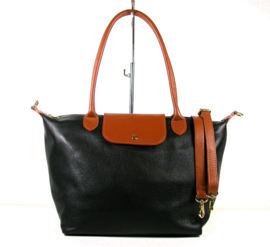 IT Bag ruime leren shopper met flap zwart / tan