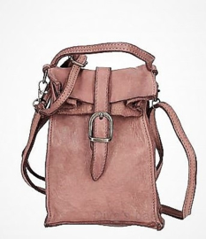 Vintage leren telefoontasje / crossbody faded pink