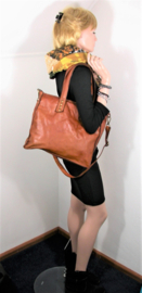 Vintage leren shopper tas met  stoere studs tan