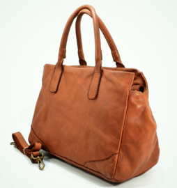 Ruime vintage leren schoudertas basic stylish tan