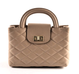 IT BAG Quilted leren schoudertasje flap en draaisluiting taupe