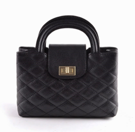 IT BAG Quilted leren schoudertasje flap en draaisluiting zwart