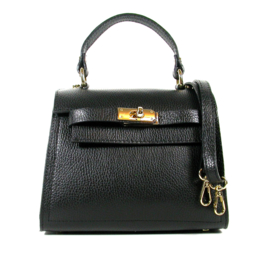 IT BAG Leren schoudertasje flap en draaisluiting zwart