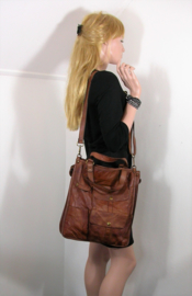 Vintage leren unisex werktas / shopper / schoudertas tan